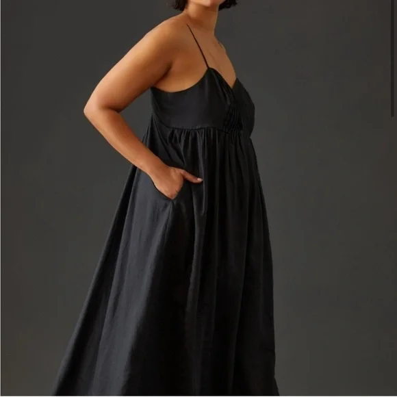 Anthropologie Maeve Linen Double Tie Back Maxi Dress Size 1X - Picture 3 of 10